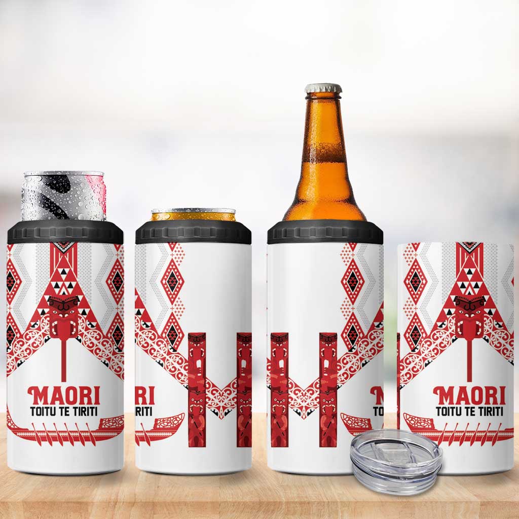 Toitu Te Tiriti Waitangi 4 in 1 Can Cooler Tumbler White Wharenui House - Aussie Hoodie