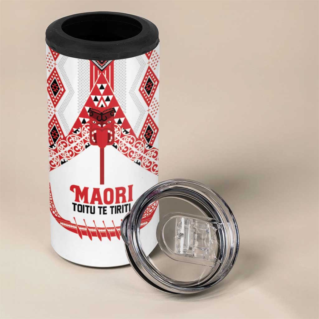 Toitu Te Tiriti Waitangi 4 in 1 Can Cooler Tumbler White Wharenui House - Aussie Hoodie