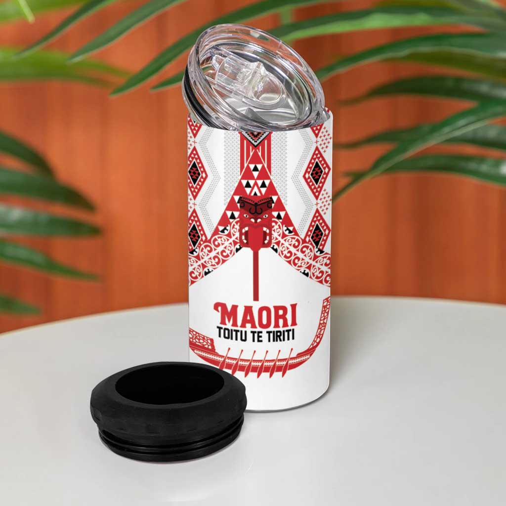 Toitu Te Tiriti Waitangi 4 in 1 Can Cooler Tumbler White Wharenui House - Aussie Hoodie