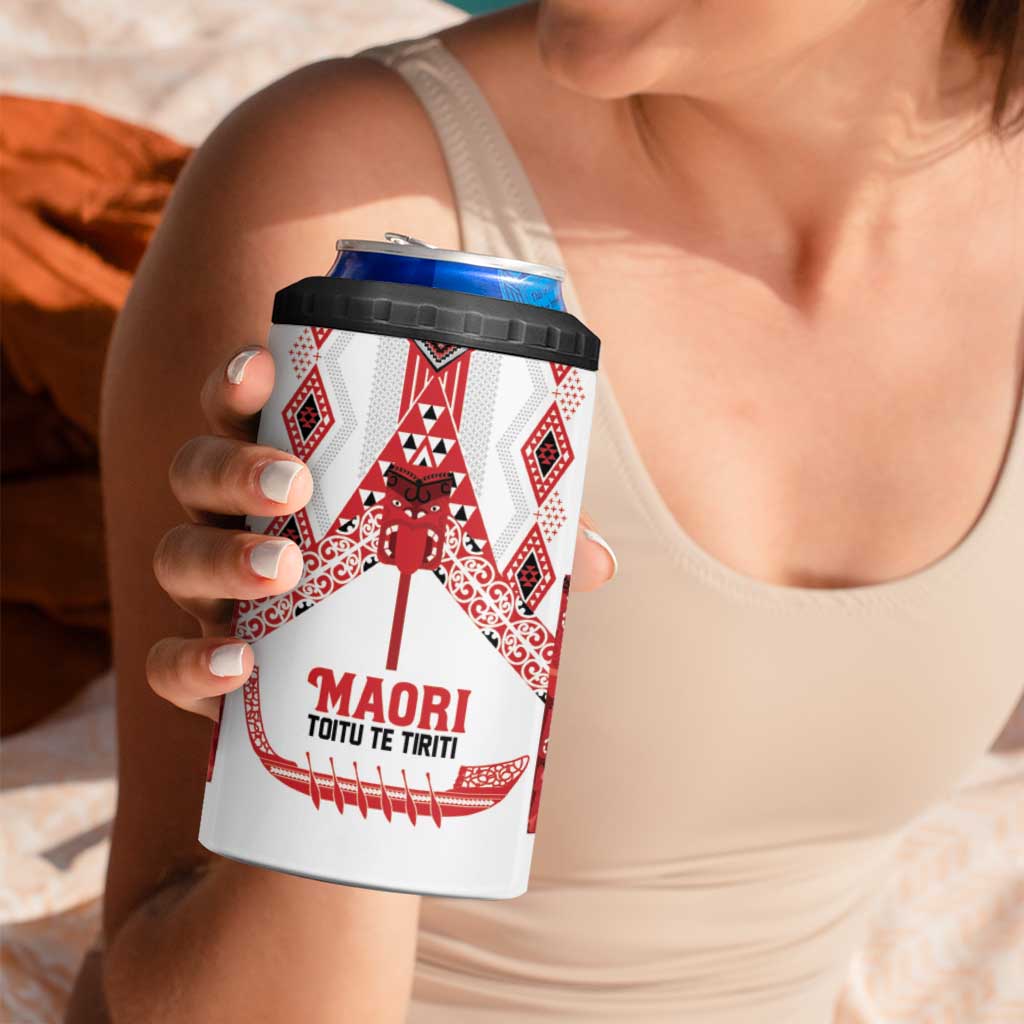 Toitu Te Tiriti Waitangi 4 in 1 Can Cooler Tumbler White Wharenui House - Aussie Hoodie