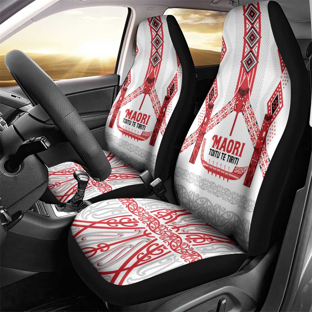 Toitu Te Tiriti Waitangi Car Seat Cover White Wharenui House - Aussie Hoodie