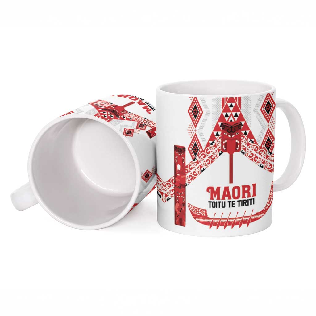 Toitu Te Tiriti Waitangi Ceramic Mug White Wharenui House - Aussie Hoodie