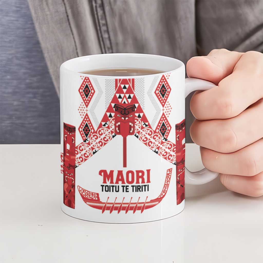 Toitu Te Tiriti Waitangi Ceramic Mug White Wharenui House - Aussie Hoodie