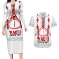 Toitu Te Tiriti Waitangi Couples Matching Long Sleeve Bodycon Dress and Hawaiian Shirt White Wharenui House - Aussie Hoodie