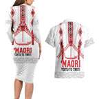 Toitu Te Tiriti Waitangi Couples Matching Long Sleeve Bodycon Dress and Hawaiian Shirt White Wharenui House - Aussie Hoodie