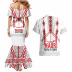 Toitu Te Tiriti Waitangi Couples Matching Mermaid Dress and Hawaiian Shirt White Wharenui House - Aussie Hoodie