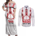 Toitu Te Tiriti Waitangi Couples Matching Off Shoulder Maxi Dress and Long Sleeve Button Shirt White Wharenui House - Aussie Hoodie