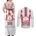 Toitu Te Tiriti Waitangi Couples Matching Off Shoulder Maxi Dress and Long Sleeve Button Shirt White Wharenui House - Aussie Hoodie