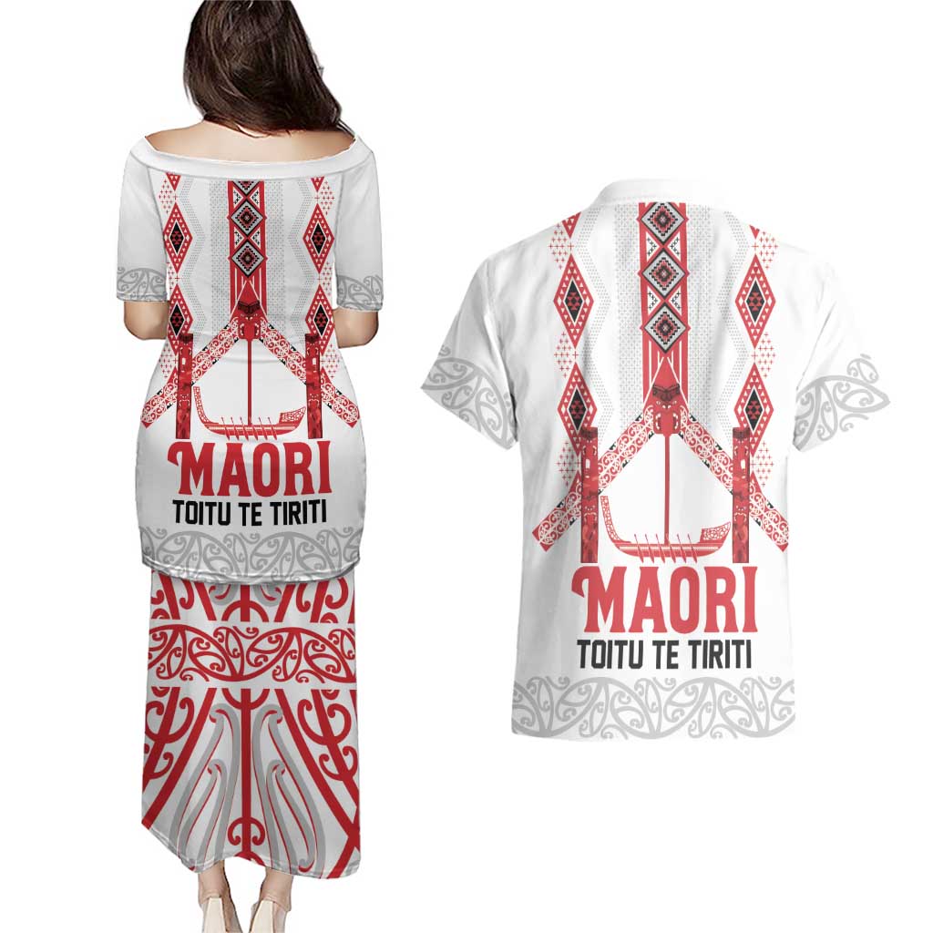 Toitu Te Tiriti Waitangi Couples Matching Puletasi and Hawaiian Shirt White Wharenui House - Aussie Hoodie