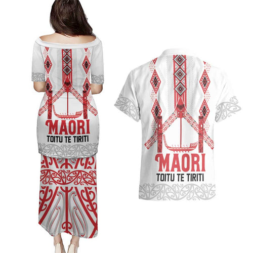 Toitu Te Tiriti Waitangi Couples Matching Puletasi and Hawaiian Shirt White Wharenui House - Aussie Hoodie