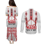 Toitu Te Tiriti Waitangi Couples Matching Puletasi and Long Sleeve Button Shirt White Wharenui House - Aussie Hoodie