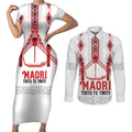 Toitu Te Tiriti Waitangi Couples Matching Short Sleeve Bodycon Dress and Long Sleeve Button Shirt White Wharenui House - Aussie Hoodie
