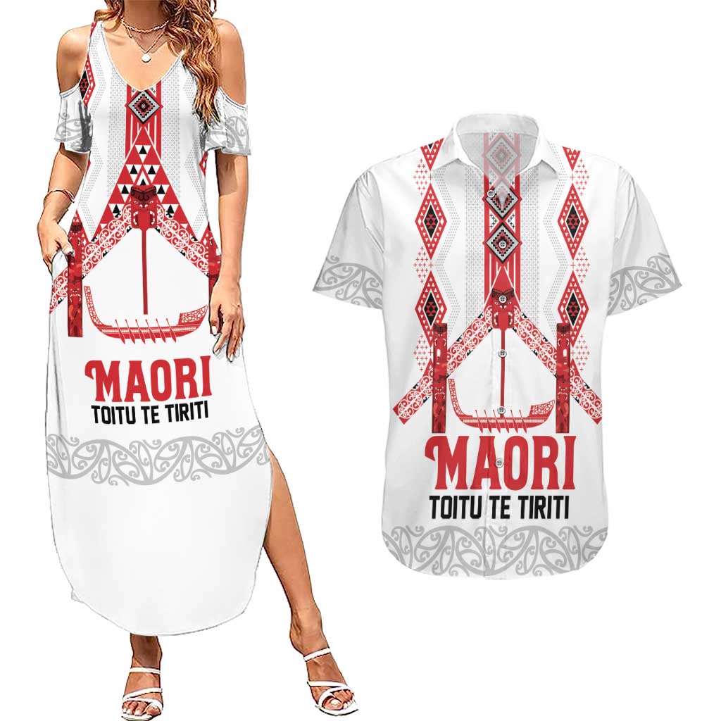 Toitu Te Tiriti Waitangi Couples Matching Summer Maxi Dress and Hawaiian Shirt White Wharenui House - Aussie Hoodie