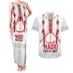 Toitu Te Tiriti Waitangi Couples Matching Tank Maxi Dress and Hawaiian Shirt White Wharenui House - Aussie Hoodie