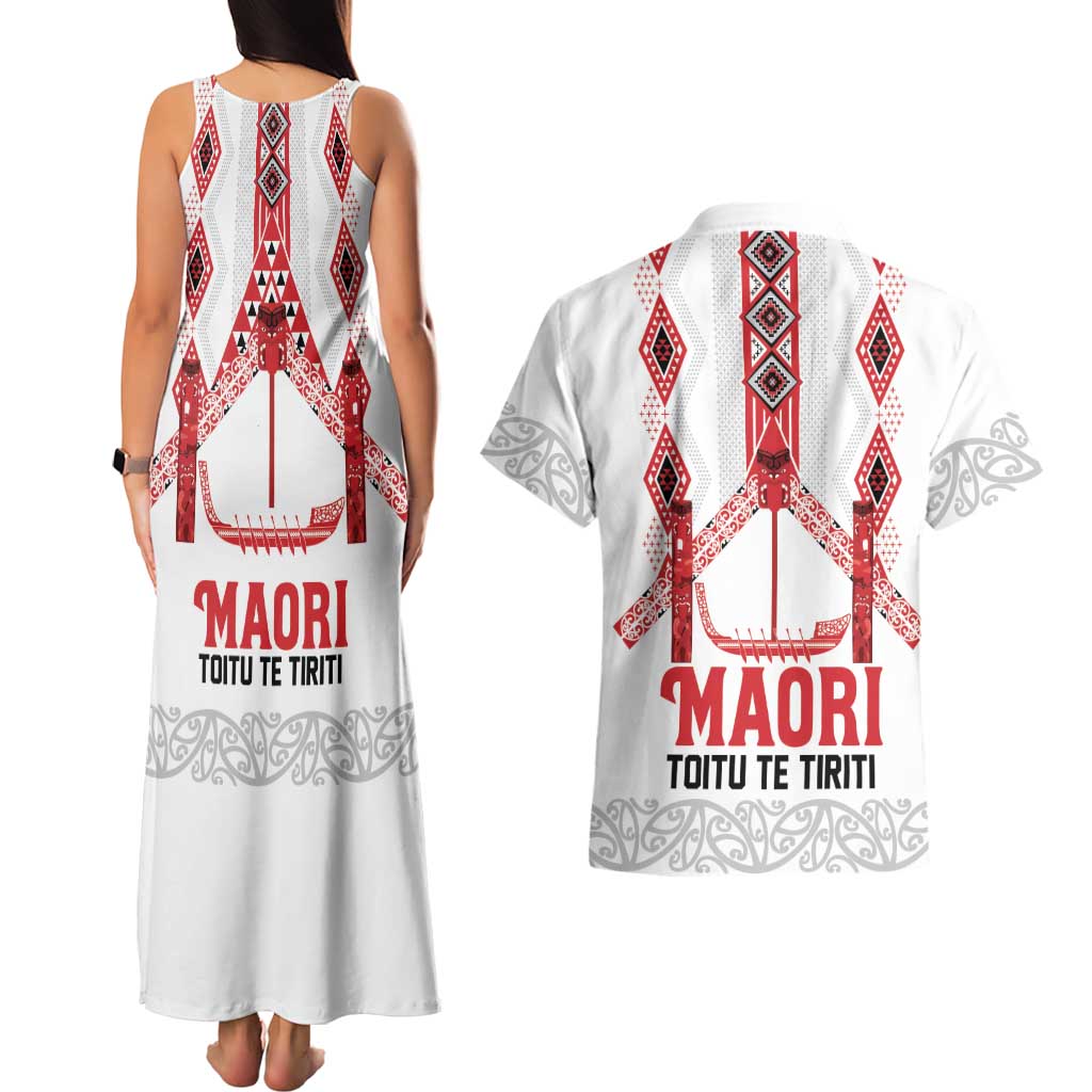 Toitu Te Tiriti Waitangi Couples Matching Tank Maxi Dress and Hawaiian Shirt White Wharenui House - Aussie Hoodie