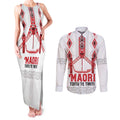 Toitu Te Tiriti Waitangi Couples Matching Tank Maxi Dress and Long Sleeve Button Shirt White Wharenui House - Aussie Hoodie