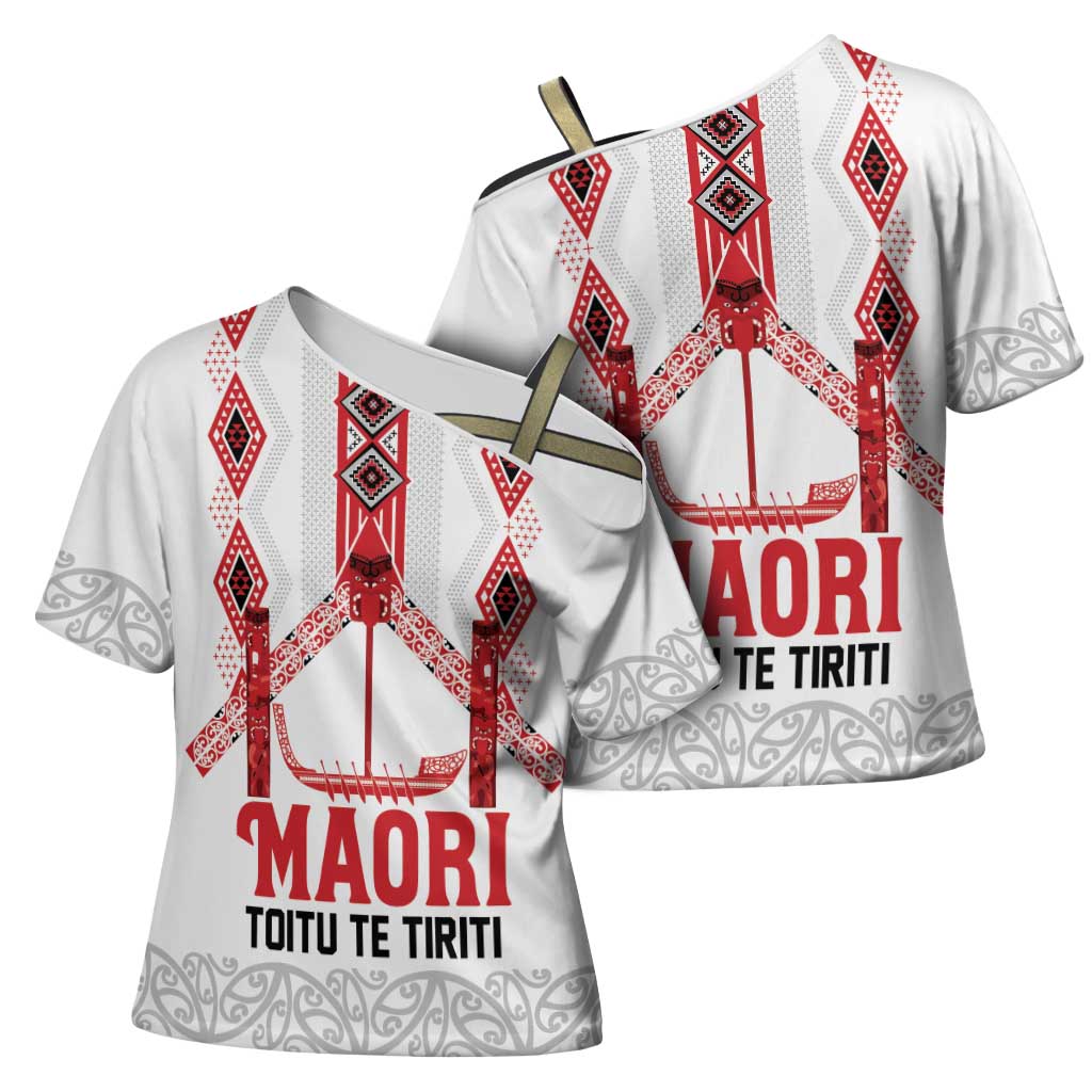 Toitu Te Tiriti Waitangi Cross Shoulder Shirt White Wharenui House - Aussie Hoodie