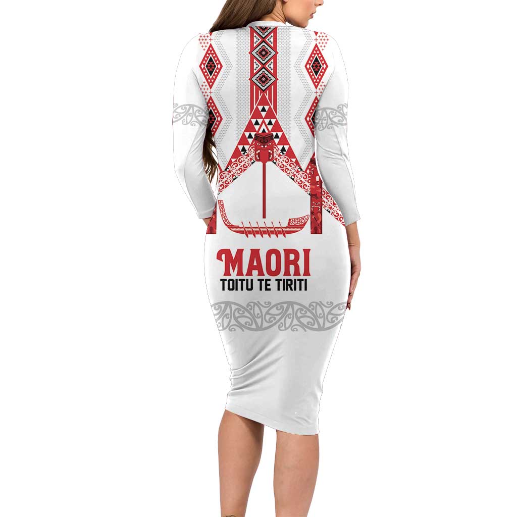 Toitu Te Tiriti Waitangi Family Matching Long Sleeve Bodycon Dress and Hawaiian Shirt White Wharenui House - Aussie Hoodie