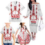 Toitu Te Tiriti Waitangi Family Matching Off The Shoulder Long Sleeve Dress and Hawaiian Shirt White Wharenui House - Aussie Hoodie