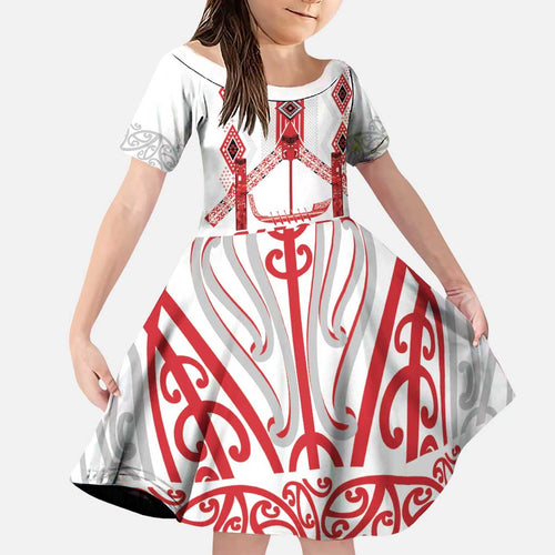 Toitu Te Tiriti Waitangi Family Matching Off The Shoulder Long Sleeve Dress and Hawaiian Shirt White Wharenui House - Aussie Hoodie