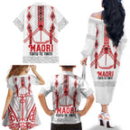 Toitu Te Tiriti Waitangi Family Matching Off The Shoulder Long Sleeve Dress and Hawaiian Shirt White Wharenui House - Aussie Hoodie