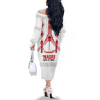 Toitu Te Tiriti Waitangi Family Matching Off The Shoulder Long Sleeve Dress and Hawaiian Shirt White Wharenui House - Aussie Hoodie