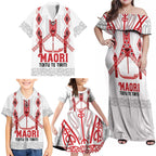 Toitu Te Tiriti Waitangi Family Matching Off Shoulder Maxi Dress and Hawaiian Shirt White Wharenui House - Aussie Hoodie