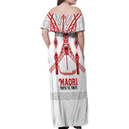 Toitu Te Tiriti Waitangi Family Matching Off Shoulder Maxi Dress and Hawaiian Shirt White Wharenui House - Aussie Hoodie