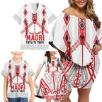 Toitu Te Tiriti Waitangi Family Matching Off Shoulder Short Dress and Hawaiian Shirt White Wharenui House - Aussie Hoodie