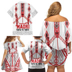 Toitu Te Tiriti Waitangi Family Matching Off Shoulder Short Dress and Hawaiian Shirt White Wharenui House - Aussie Hoodie