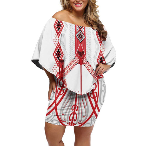 Toitu Te Tiriti Waitangi Family Matching Off Shoulder Short Dress and Hawaiian Shirt White Wharenui House - Aussie Hoodie