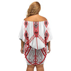 Toitu Te Tiriti Waitangi Family Matching Off Shoulder Short Dress and Hawaiian Shirt White Wharenui House - Aussie Hoodie