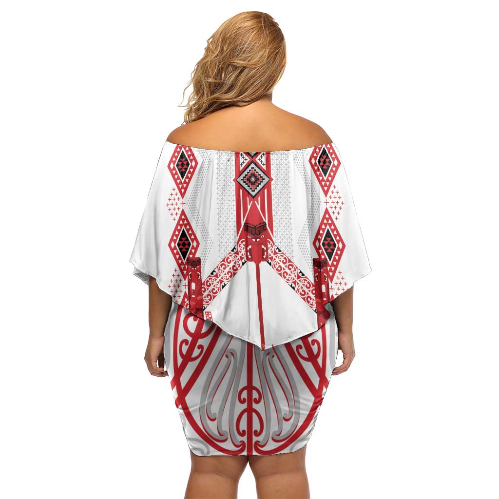 Toitu Te Tiriti Waitangi Family Matching Off Shoulder Short Dress and Hawaiian Shirt White Wharenui House - Aussie Hoodie