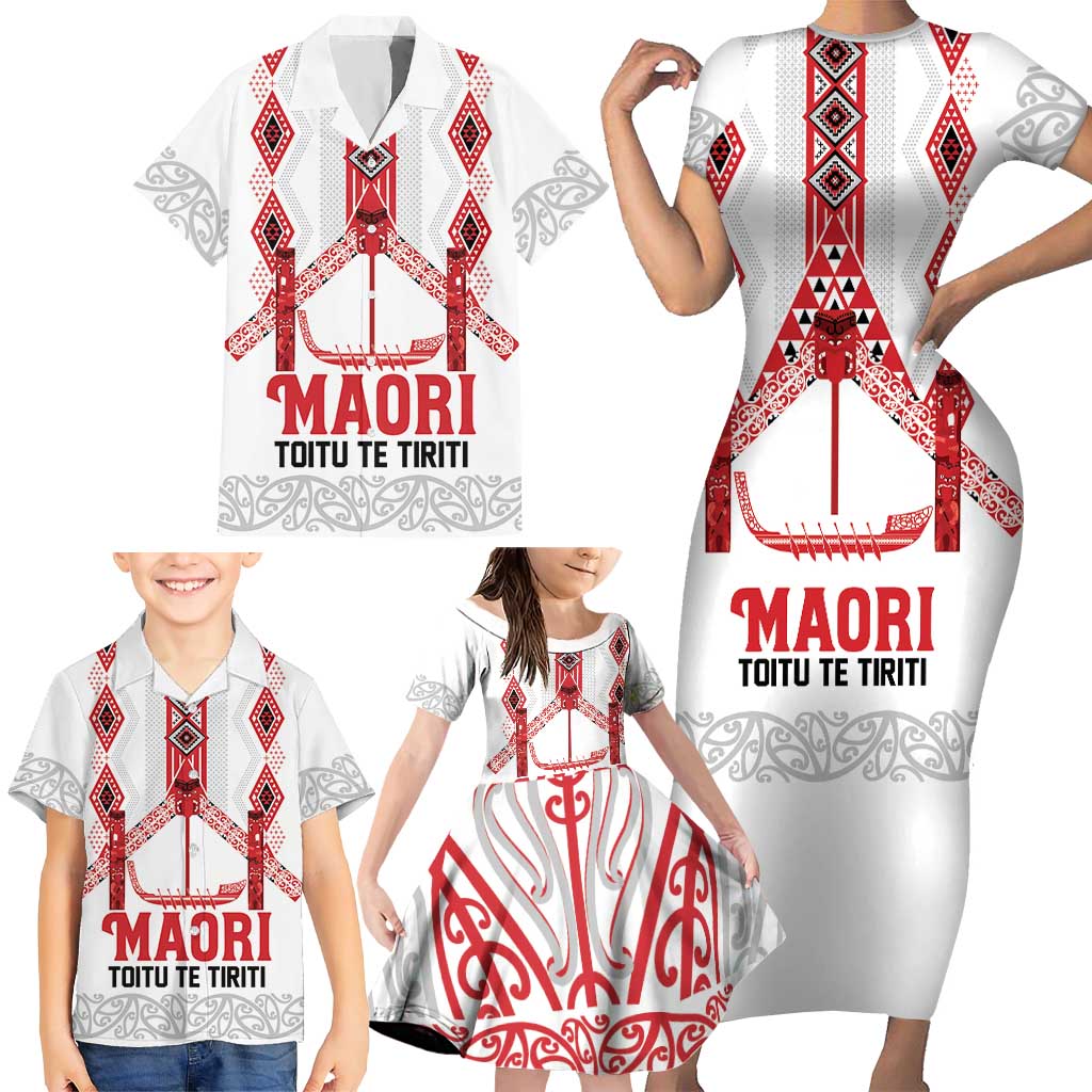 Toitu Te Tiriti Waitangi Family Matching Short Sleeve Bodycon Dress and Hawaiian Shirt White Wharenui House - Aussie Hoodie