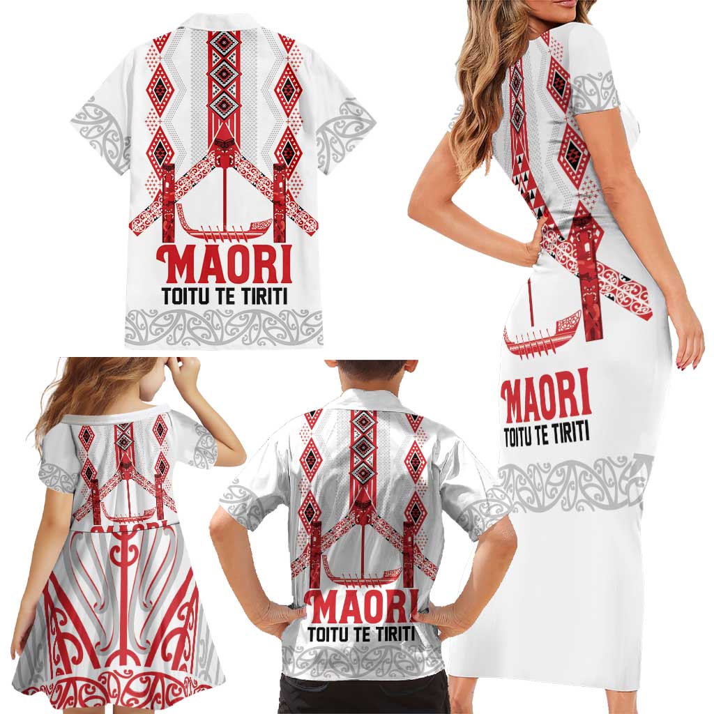 Toitu Te Tiriti Waitangi Family Matching Short Sleeve Bodycon Dress and Hawaiian Shirt White Wharenui House - Aussie Hoodie