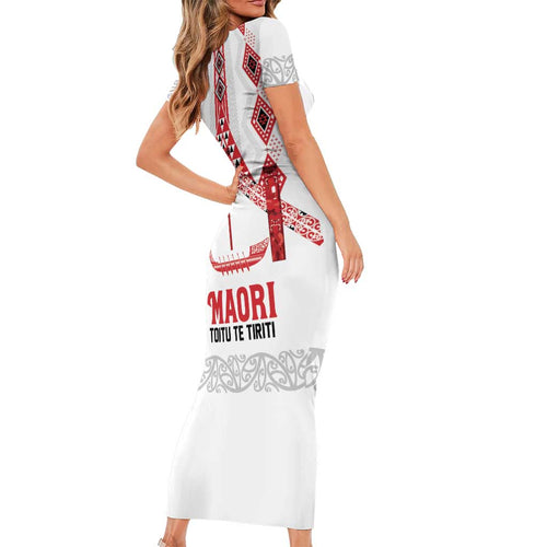 Toitu Te Tiriti Waitangi Family Matching Short Sleeve Bodycon Dress and Hawaiian Shirt White Wharenui House - Aussie Hoodie