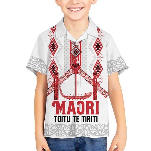 Toitu Te Tiriti Waitangi Family Matching Short Sleeve Bodycon Dress and Hawaiian Shirt White Wharenui House - Aussie Hoodie
