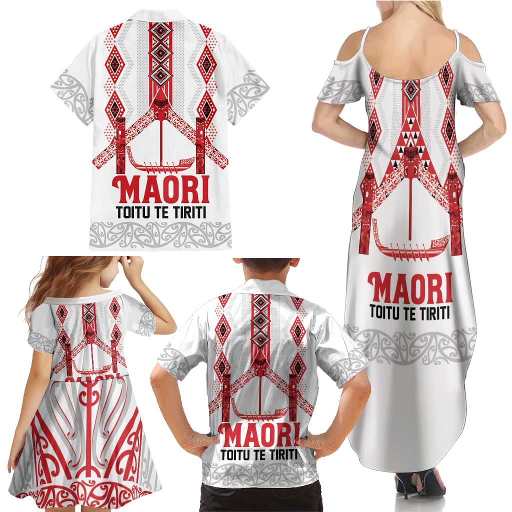 Toitu Te Tiriti Waitangi Family Matching Summer Maxi Dress and Hawaiian Shirt White Wharenui House - Aussie Hoodie