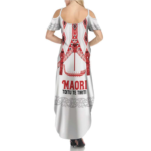 Toitu Te Tiriti Waitangi Family Matching Summer Maxi Dress and Hawaiian Shirt White Wharenui House - Aussie Hoodie
