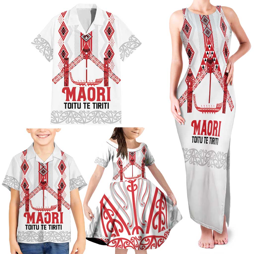 Toitu Te Tiriti Waitangi Family Matching Tank Maxi Dress and Hawaiian Shirt White Wharenui House - Aussie Hoodie