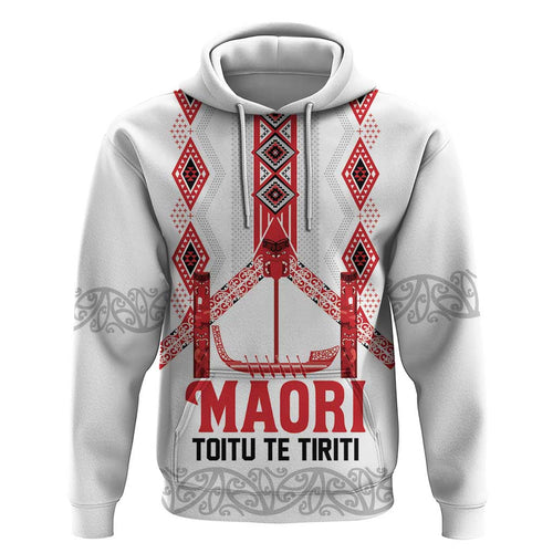 Toitu Te Tiriti Waitangi Hoodie White Wharenui House - Aussie Hoodie