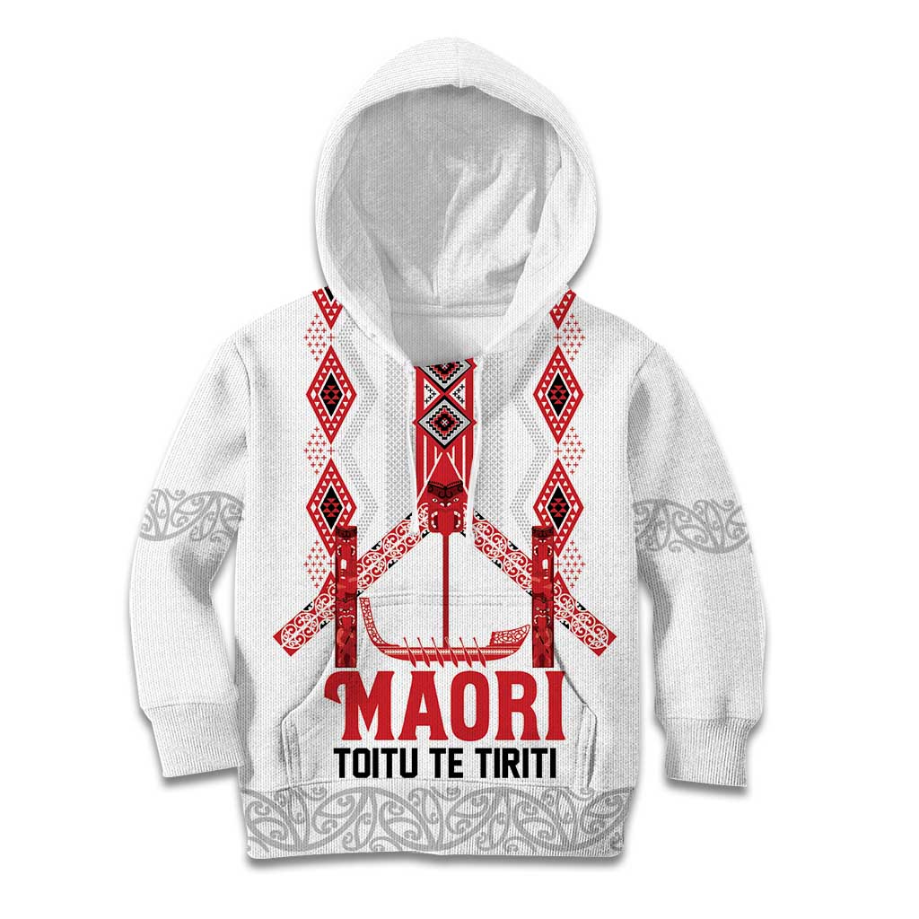 Toitu Te Tiriti Waitangi Kid Hoodie White Wharenui House - Aussie Hoodie