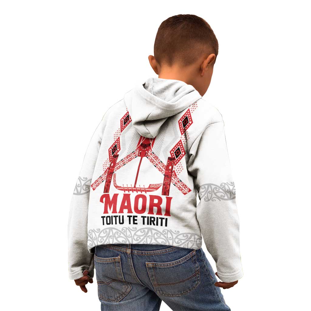 Toitu Te Tiriti Waitangi Kid Hoodie White Wharenui House - Aussie Hoodie