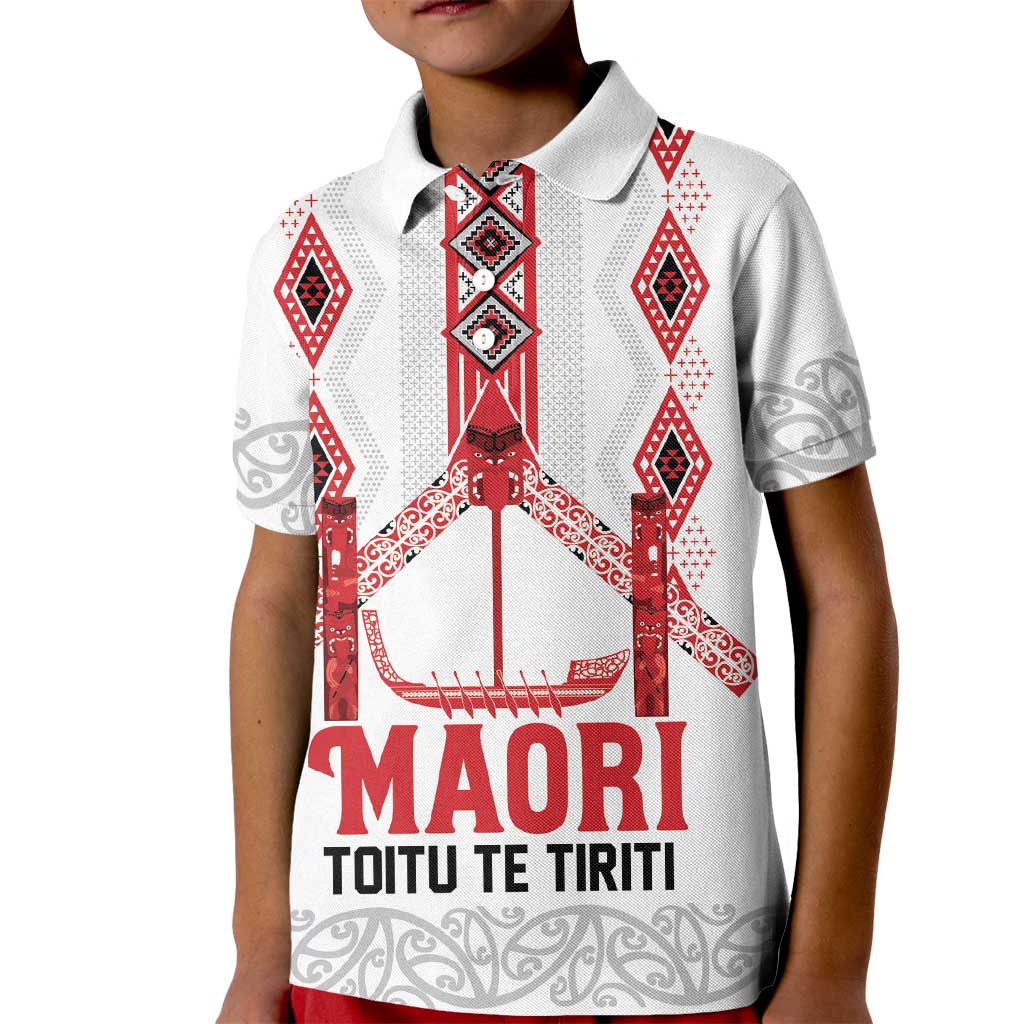 Toitu Te Tiriti Waitangi Kid Polo Shirt White Wharenui House - Aussie Hoodie