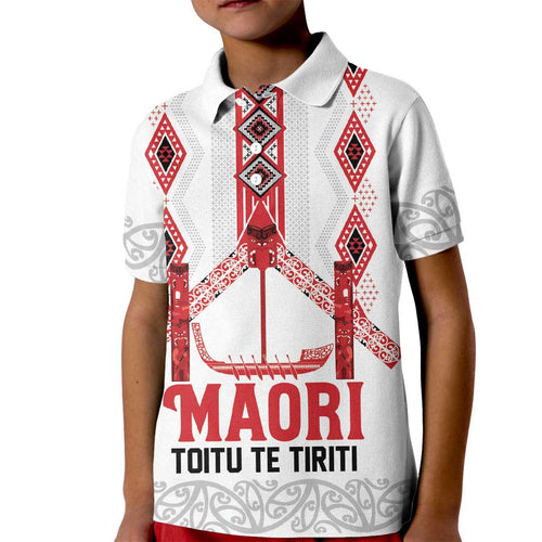 Toitu Te Tiriti Waitangi Kid Polo Shirt White Wharenui House - Aussie Hoodie