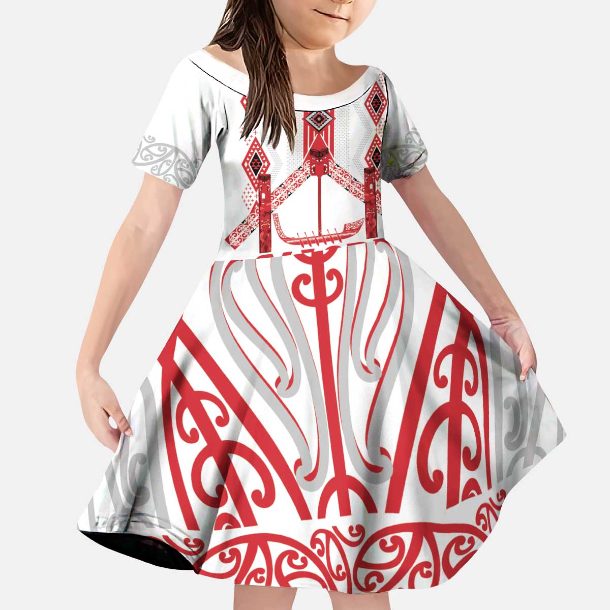 Toitu Te Tiriti Waitangi Kid Short Sleeve Dress White Wharenui House - Aussie Hoodie