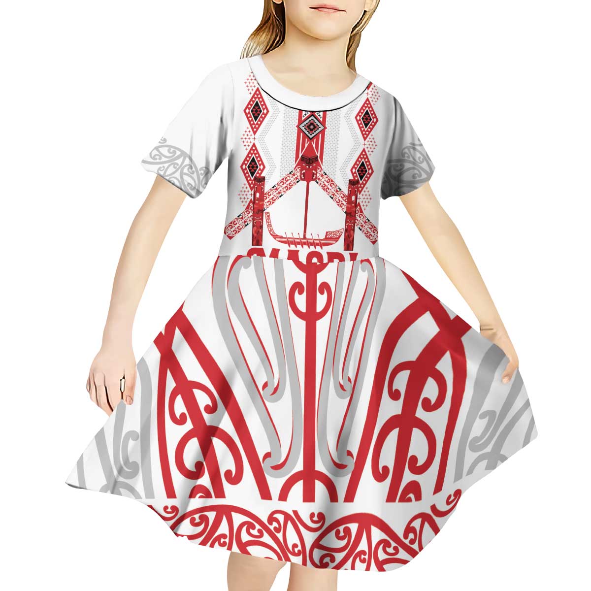 Toitu Te Tiriti Waitangi Kid Short Sleeve Dress White Wharenui House - Aussie Hoodie