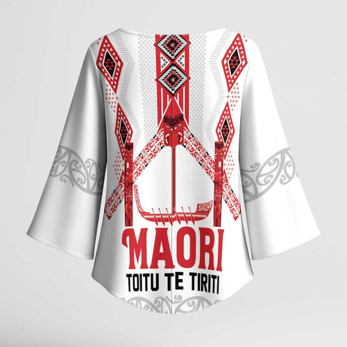 Toitu Te Tiriti Waitangi Kimono Sleeve Blouse White Wharenui House - Aussie Hoodie