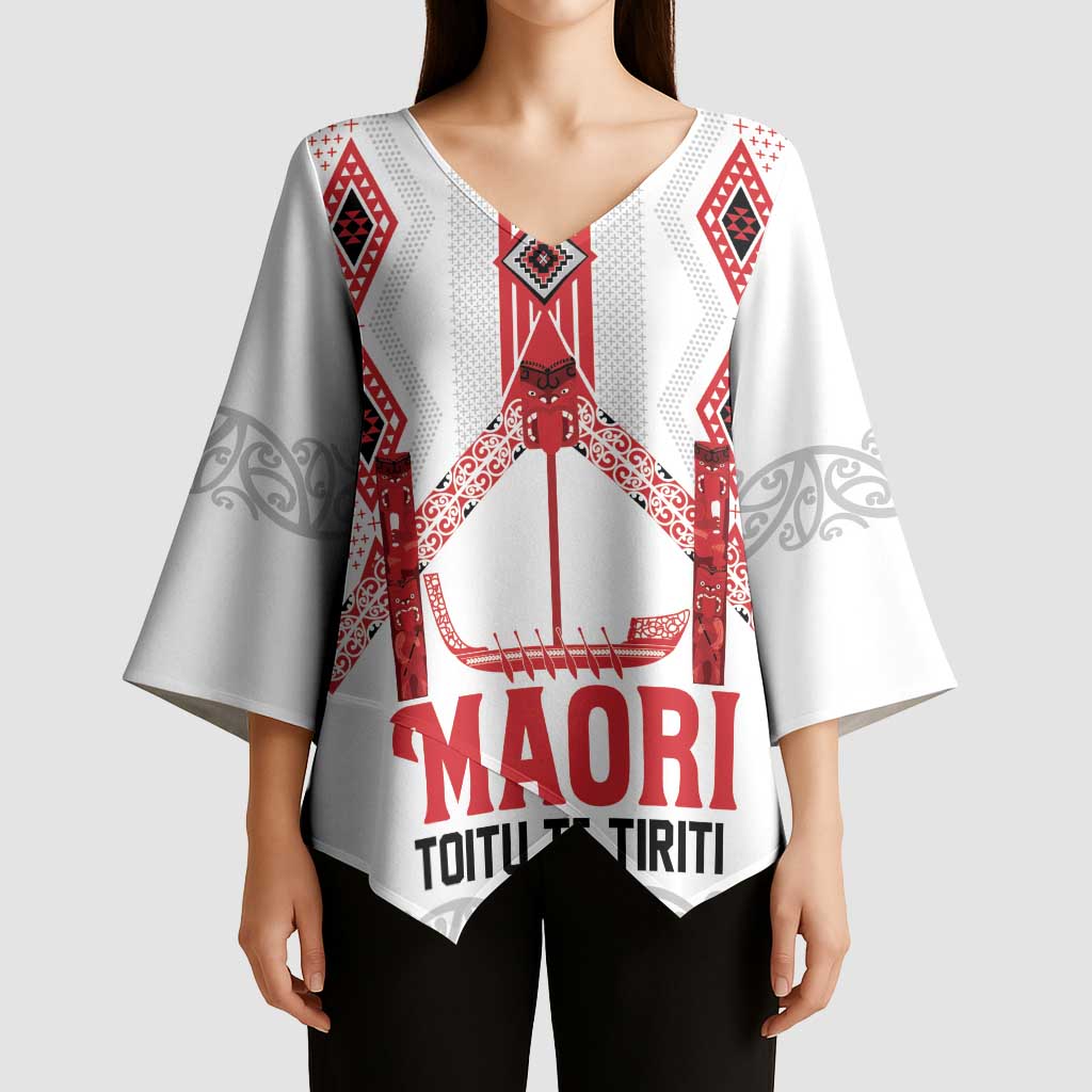 Toitu Te Tiriti Waitangi Kimono Sleeve Blouse White Wharenui House - Aussie Hoodie