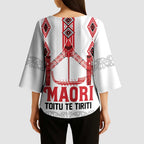 Toitu Te Tiriti Waitangi Kimono Sleeve Blouse White Wharenui House - Aussie Hoodie